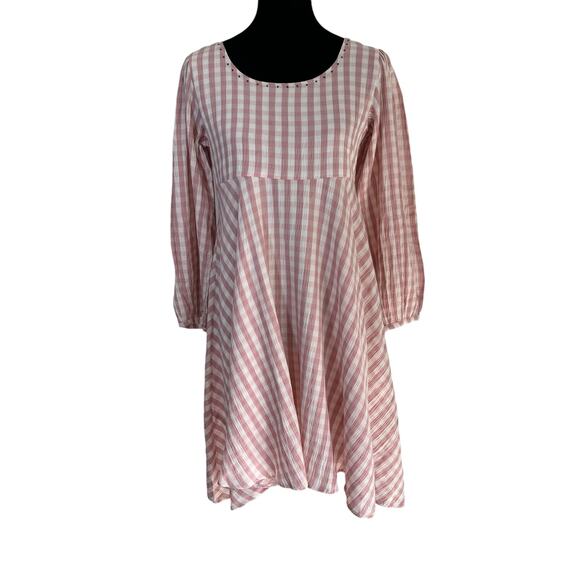 The Burnt Soul‎ Pink Gingham Check Dress Size XS Balloon Sleeves Scoop Neck - Picture 1 of 10